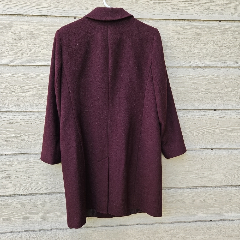 LRL Ralph Lauren wool blend single breasted mid-length coat burgundy size 8 - Picture 2 of 8